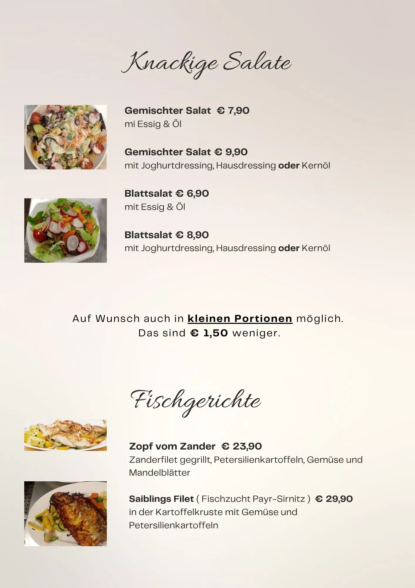 Salate und Fischgerichte